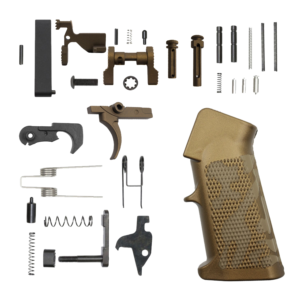 AR-15 Lower Parts Kit w/ Cerakote Burnt Bronze Camo Grip (SAFETY OPTION)
